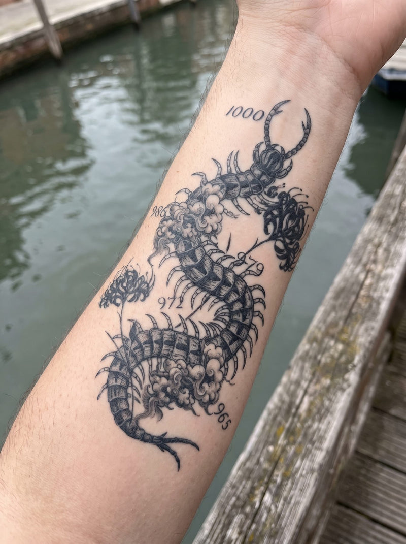 Numbered Centipede semi-permanent temporary tattoo