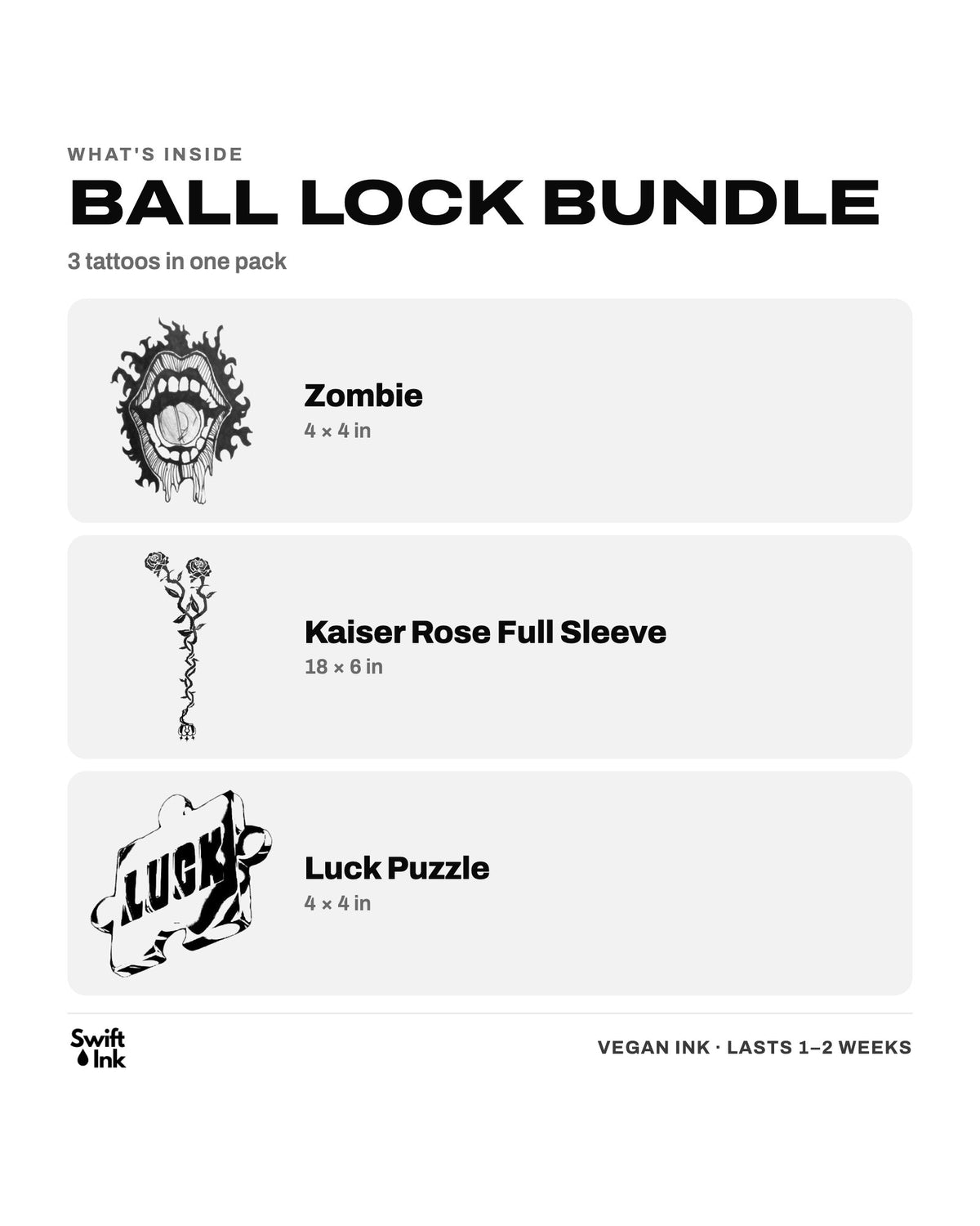What's inside the Ball Lock Bundle: the designs and their sizes
