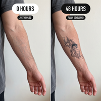Swift Ink semi-permanent tattoo before and after: just applied versus fully developed after 48 hours