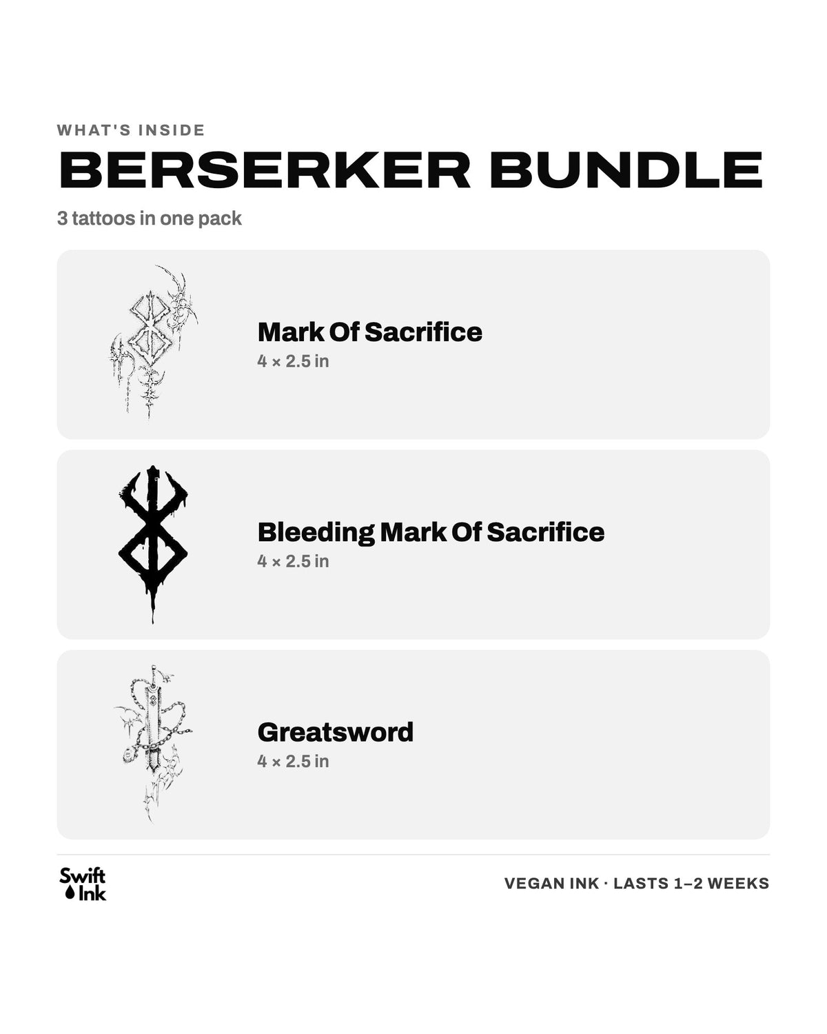 What's inside the Berserker Bundle: the designs and their sizes