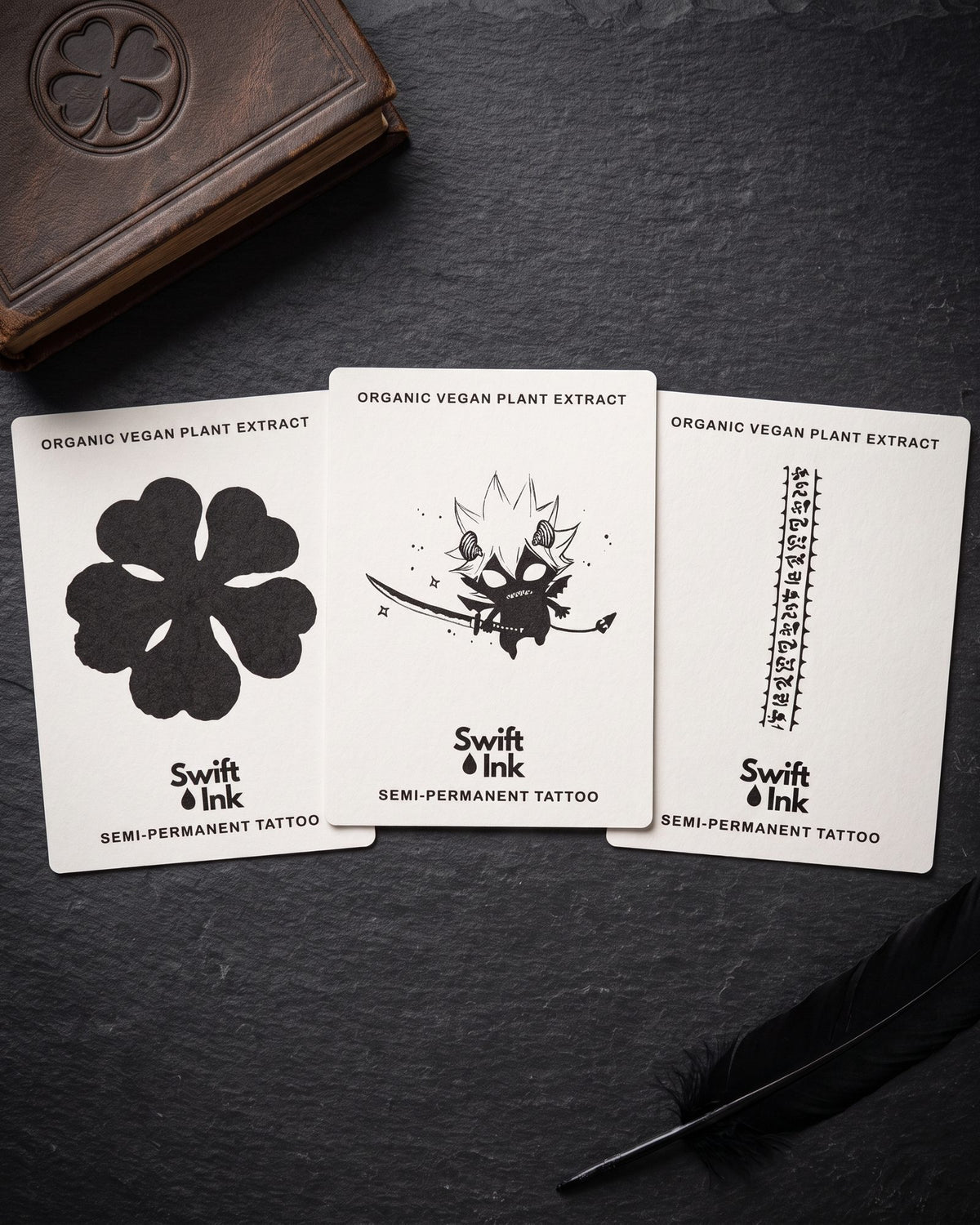 Dark Clover Bundle - 3 semi-permanent tattoo cards from Swift Ink