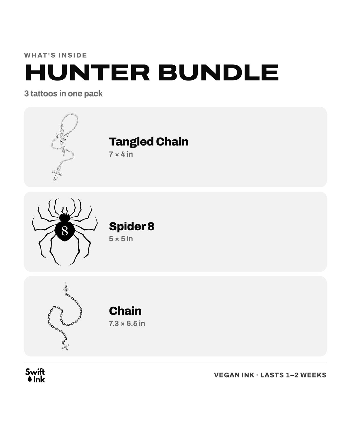 What's inside the Hunter Bundle: the designs and their sizes