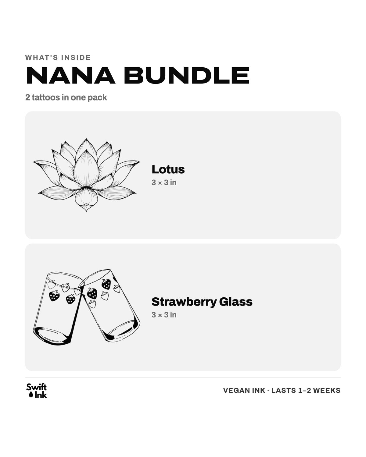 What's inside the Nana Bundle: the designs and their sizes