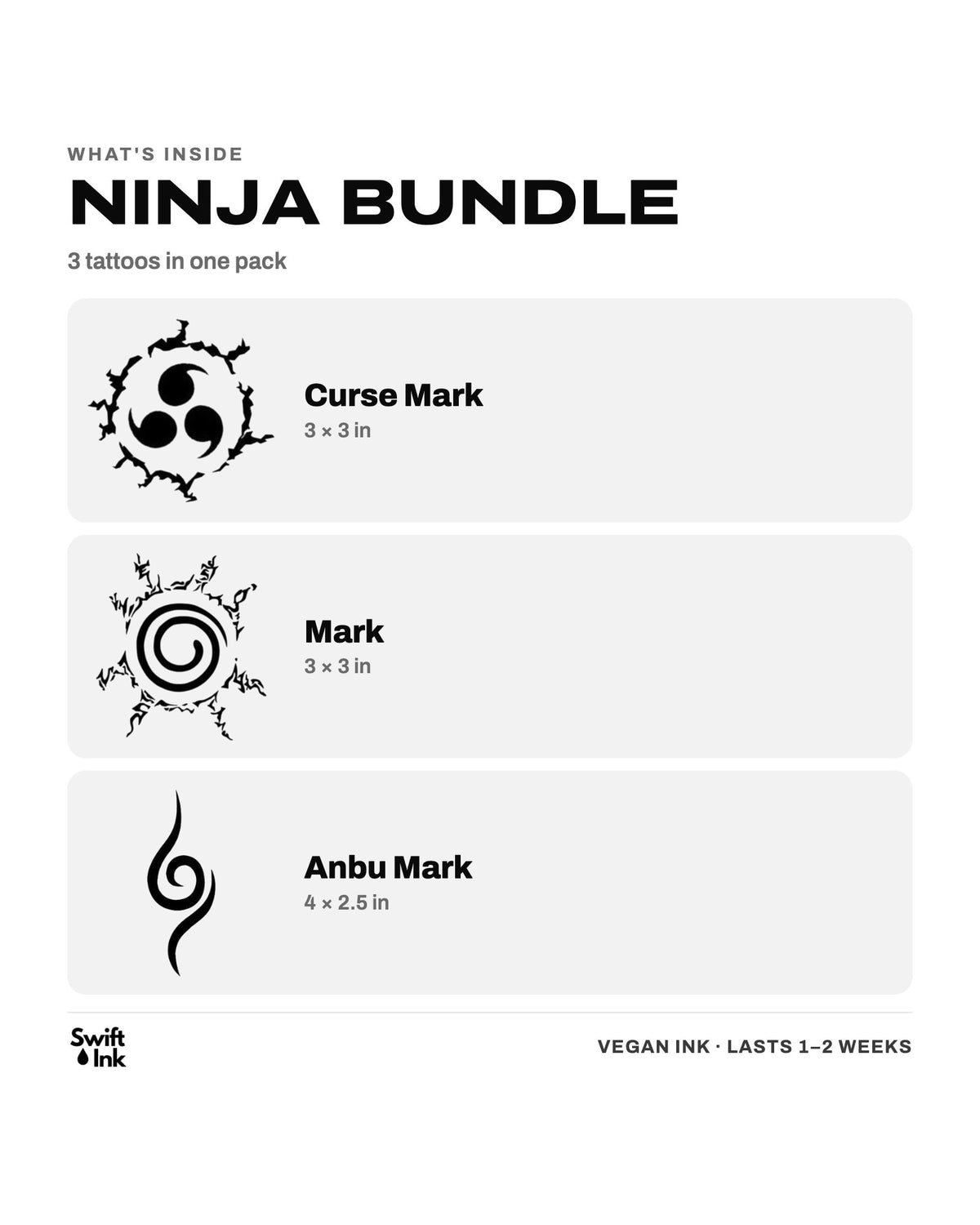 What's inside the Ninja Bundle: the designs and their sizes