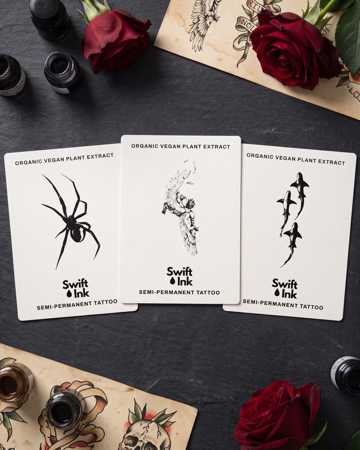 Original Bundle - 3 semi-permanent tattoo cards from Swift Ink