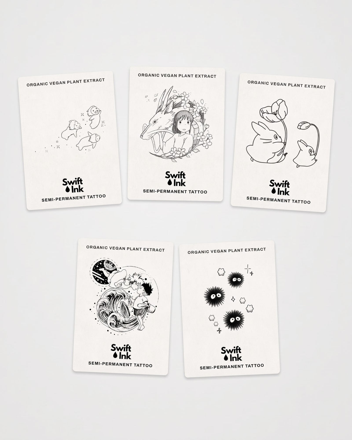 Forest Spirit Bundle - 5 semi-permanent tattoo cards from Swift Ink