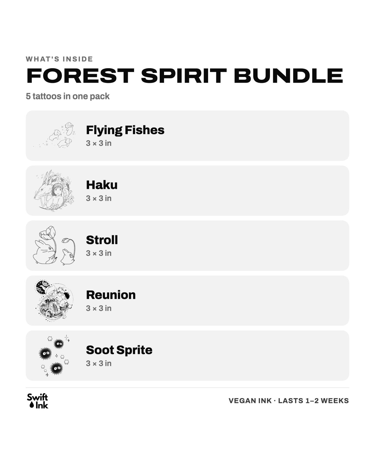 What's inside the Forest Spirit Bundle: the designs and their sizes