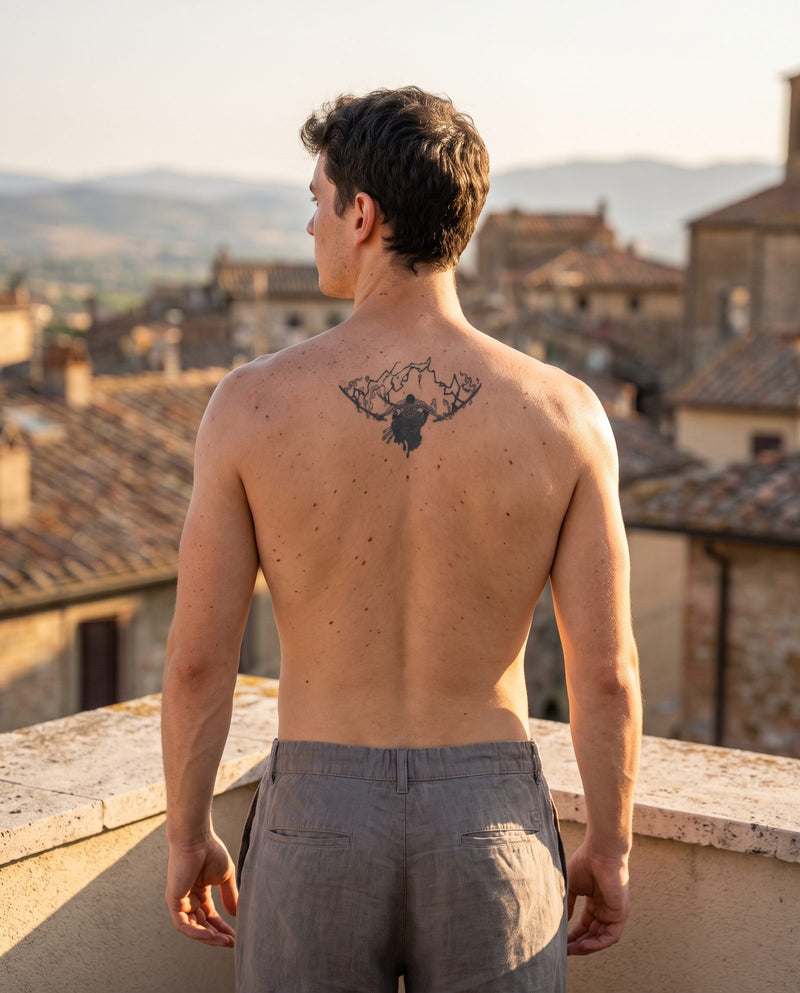 Zoro 3 Sword Style semi-permanent tattoo on upper back